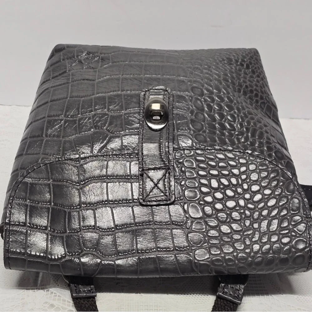 Patricia Nash Davoli Genuine Smokey Gray Croco Leather Convertible Backpack